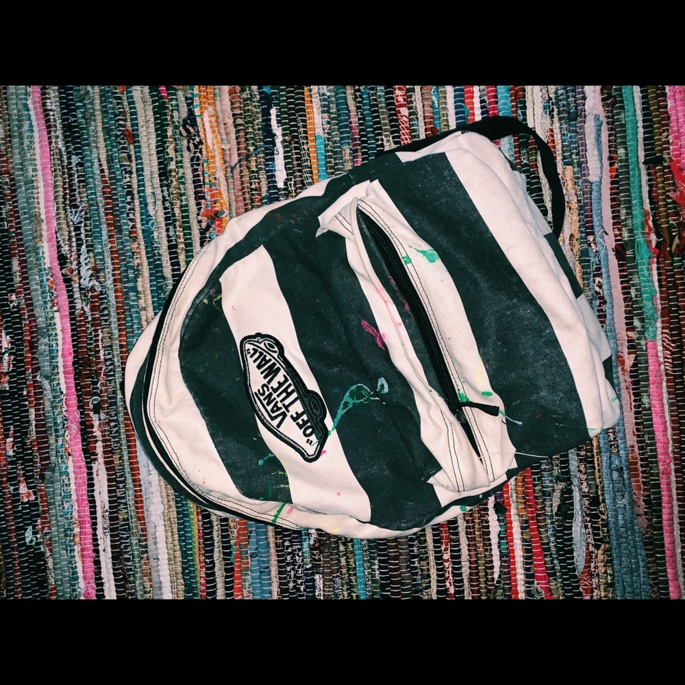 Vans striped backpack with paint splatters